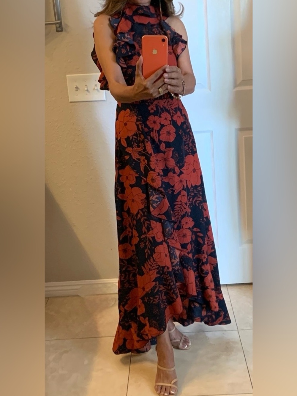 Blue and brown/orange Europian Maxi dress